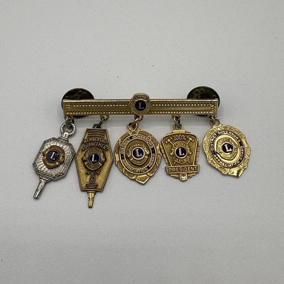 Vintage Lot of Lions Club Lapel Pins U.S. Enamel & 1/10 10K Gold Filled Leavens